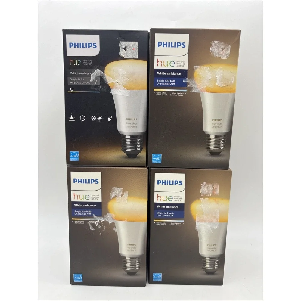 Philips Hue White Ambiance A19 Smart LED Bulb 10W/60W  461004 –Lot Of 4 New
